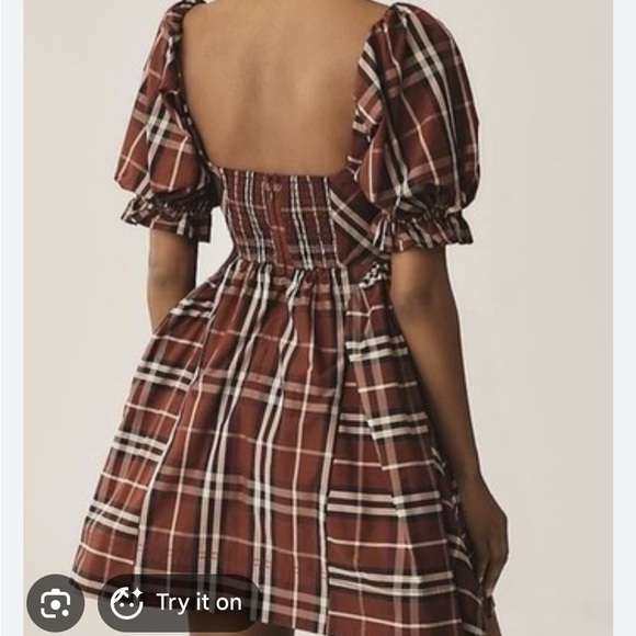 Anthropologie Plaid Puff Sleeve Dress - Picture 3 of 4